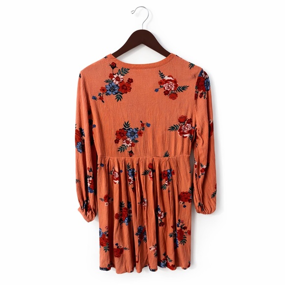 Matilda Jane Floral Mini Dress XS Coral Pink Empire Waist Boho Cottagecore - Picture 3 of 7